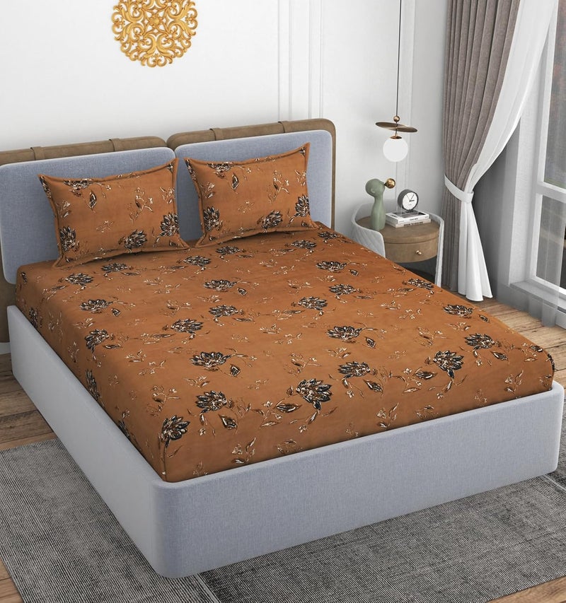 VOMZER 320 TC Cotton Feel All Around Elastic Fitted Bedsheets King Size, Premium Fitted Bedsheets King Size for Double Bed with 2 Pillow Covers, Size- 78” x 72” (Rust) - Image 2