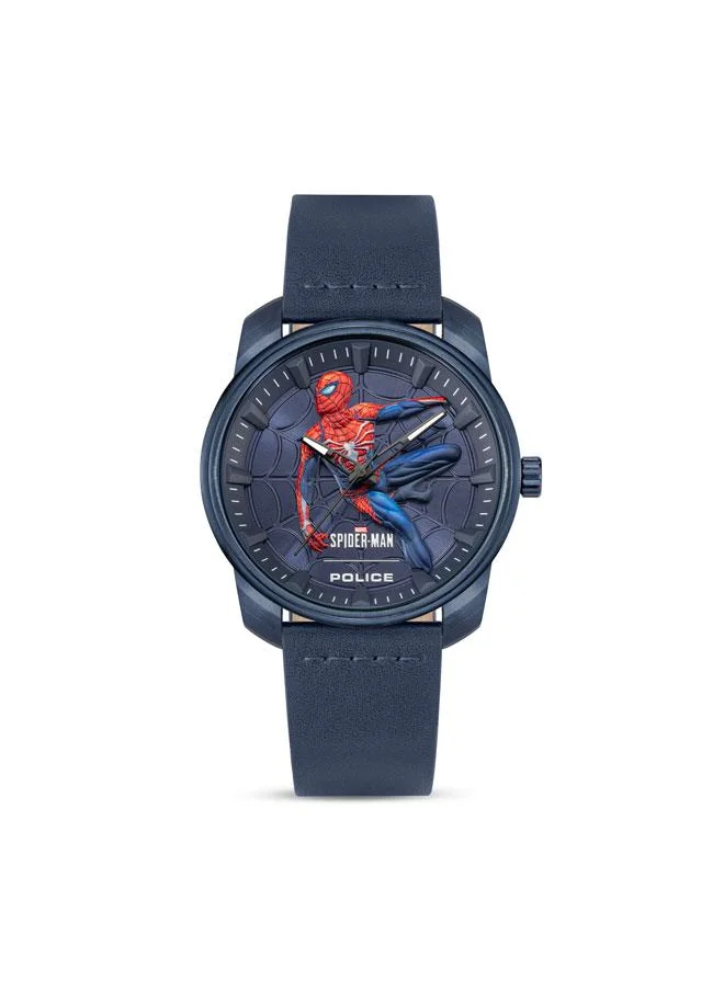 POLICE Superhero Edition Men's 44mm Watch with Grey Dial & Blue Leather Strap