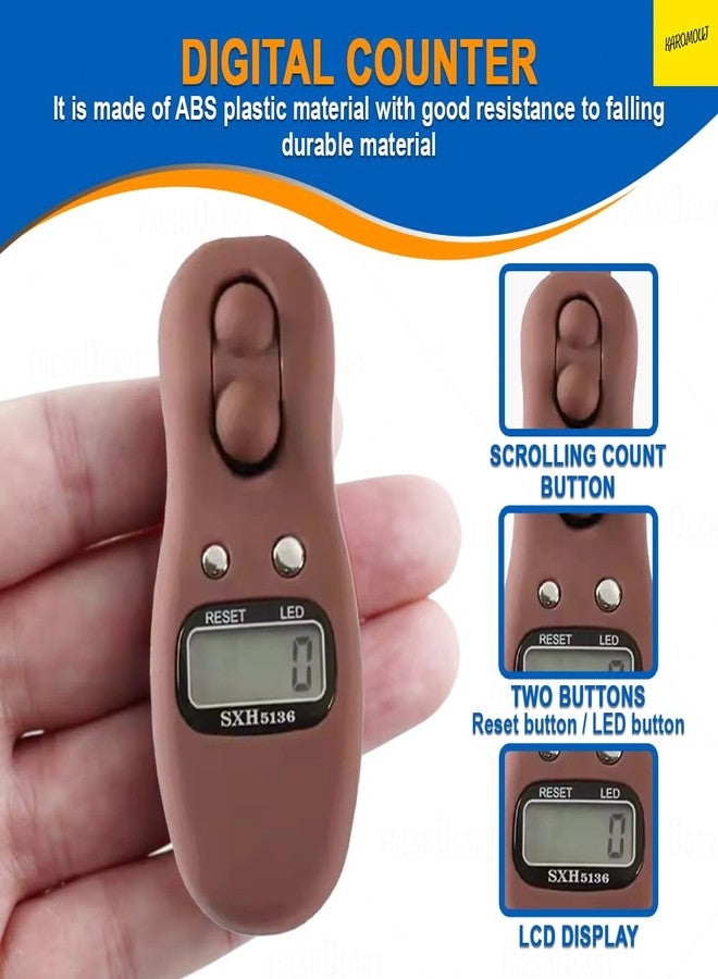 Karomouj KMA663 Digital Finger Counter – 5-Digit LCD Hand Tally Counter with Beep After 100 Counts – Jap Mala Counter for Meditation, Mantra Chanting, Games & Activities (Matt Brown, Pack of 1) - Image 3