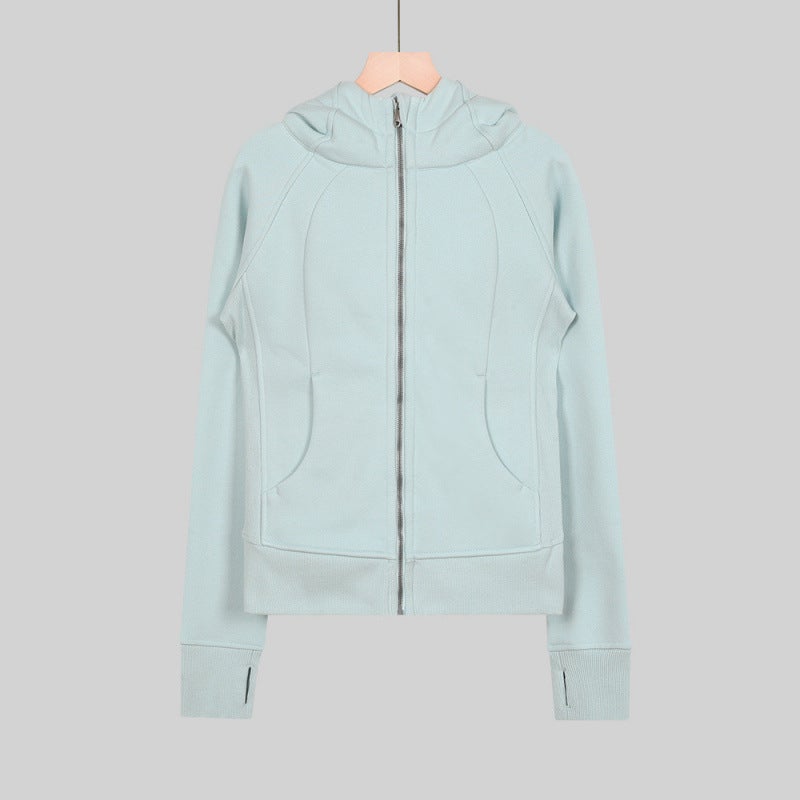 Women's Slim Fit Hooded Fleece-Lined Zip-Up Cotton Yoga Jacket - Image 1