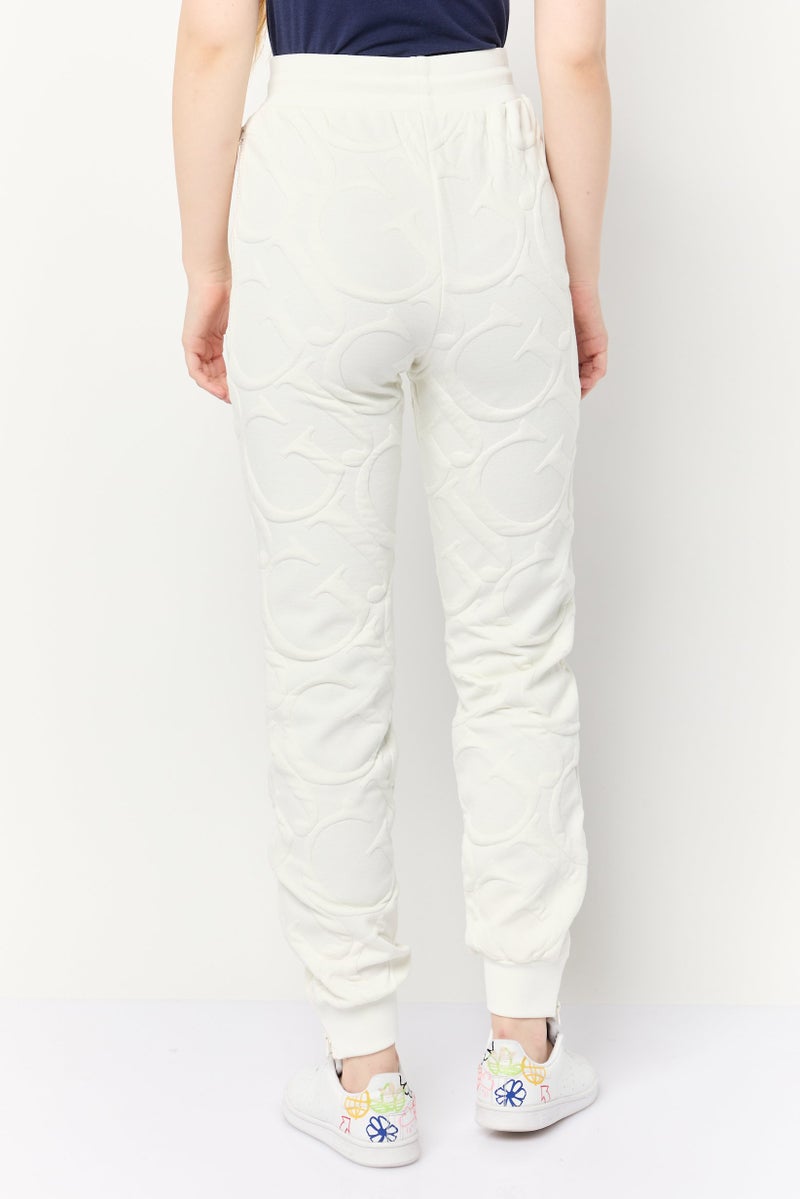 GUESS Women Regular Fit Brand Logo Sweatpants, White  - Image 3
