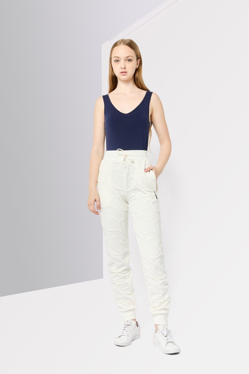 GUESS Women Regular Fit Brand Logo Sweatpants, White  - Image 4