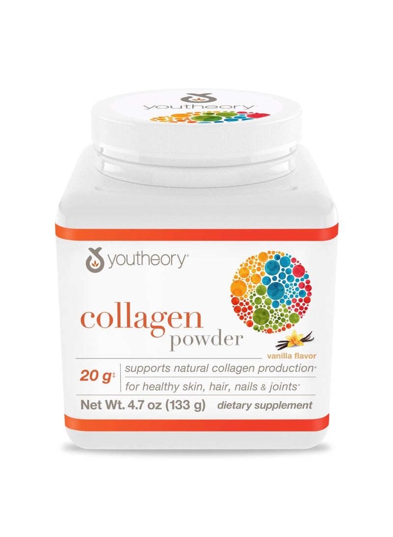 youtheory Collagen Powder Vanilla Flavor 20 G Supports Natural Collagen production for healthy skin, hair, nails and joints Net Wt. 4.7 Oz 133G - Image 1