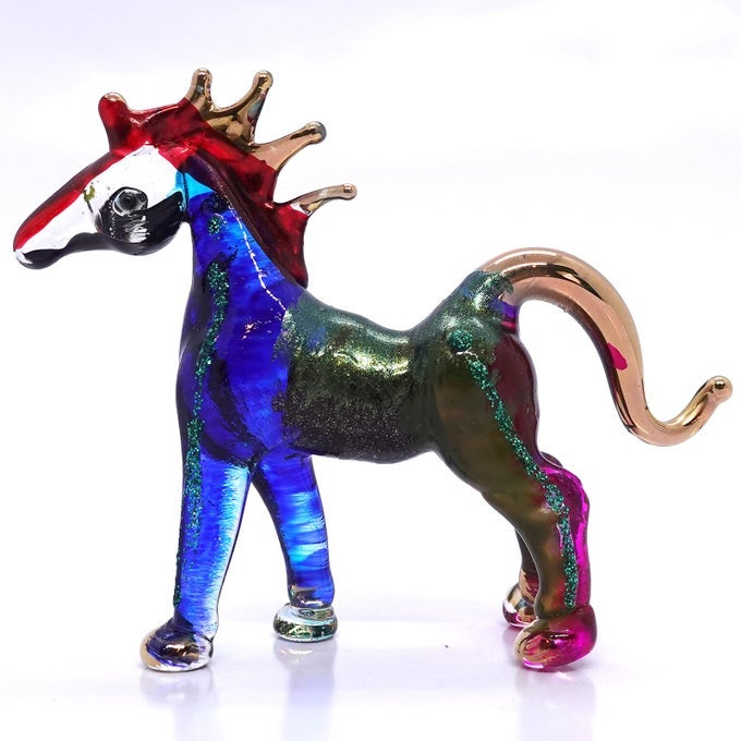 HORSE MINIATURE FIGURINE HANDMADE BLOWN GLASS ART TINY ANIMAL COLLECTIBLE SCULPTURE UNIQUE HOME DECOR GIFT DARK TONE