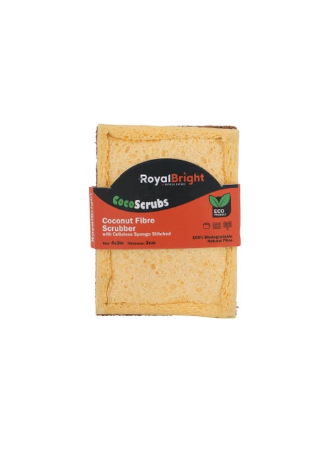 Coconut Fibre Scrubber, Cellulose Sponge Stitched, RF10819 | Biodegradable Natural Sponge | Eco Friendly Plant Cellulose Washing up Sponge for Dishes