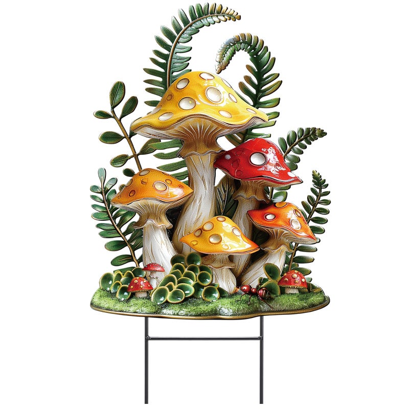 Amyhill Mushroom Outdoor Decor Summer Metal Garden Stakes Mushroom Yard Signs Gift for Nature Lovers Farmhouse Waterproof Lawn Sign Outdoor Decorations for Spring Summer Holiday Garden Lawn Decor - Image 2