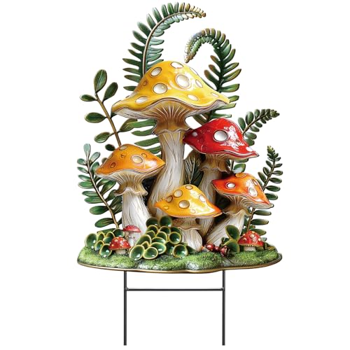 Amyhill Mushroom Outdoor Decor Summer Metal Garden Stakes Mushroom Yard Signs Gift for Nature Lovers Farmhouse Waterproof Lawn Sign Outdoor Decorations for Spring Summer Holiday Garden Lawn Decor - Image 1