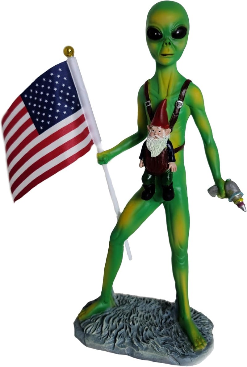 Funny Guy Mugs Alien and A Gnome Statue - Indoor or Outdoor Garden Gnome Sculpture for Patio, Yard or Lawn - Image 1