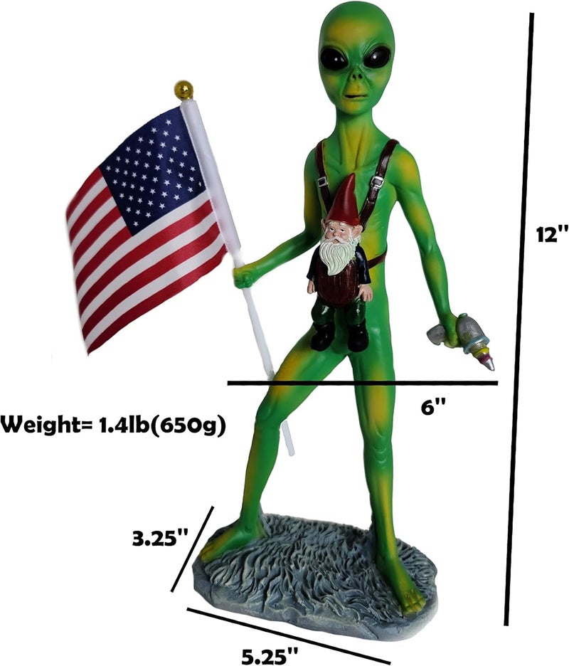 Funny Guy Mugs Alien and A Gnome Statue - Indoor or Outdoor Garden Gnome Sculpture for Patio, Yard or Lawn - Image 4