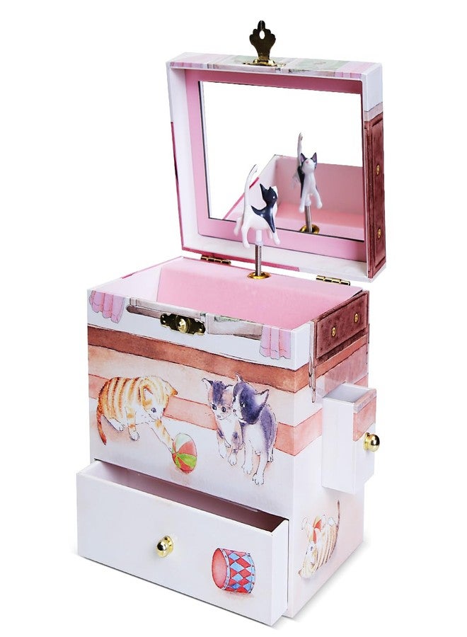 Enchantmints Curious Kittens Musical Jewelry Box Cat Spins to Ode to Joy 3 Pullout Drawers Treasure Storage - Image 1