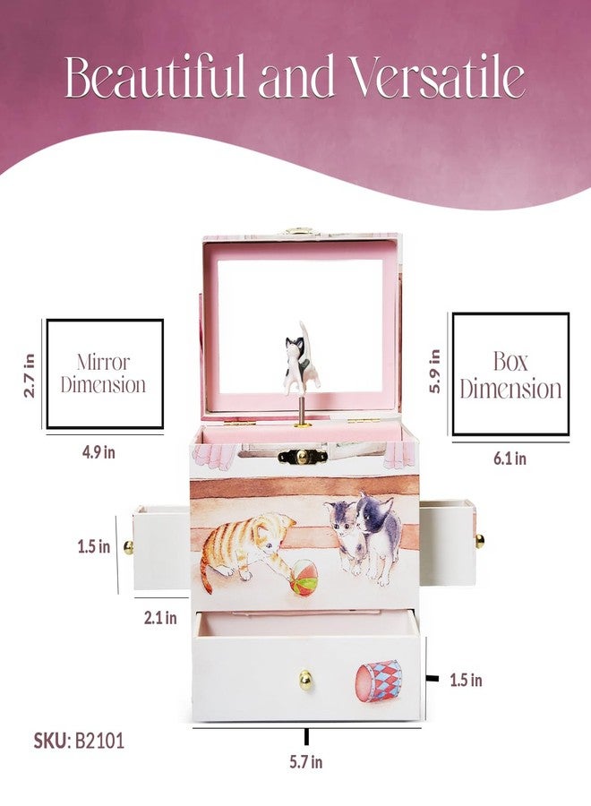 Enchantmints Curious Kittens Musical Jewelry Box Cat Spins to Ode to Joy 3 Pullout Drawers Treasure Storage - Image 3