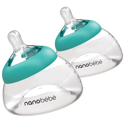 NANOBÉBÉ زجاجة حليب الأم نانوبابي، رضاعة طبيعية تشبه الثدي، مضادة للمغص، تثبيت مثالي، تحافظ على مغذيات حليب الأم، عبوة مزدوجة باللون الفيروزي - Image 1