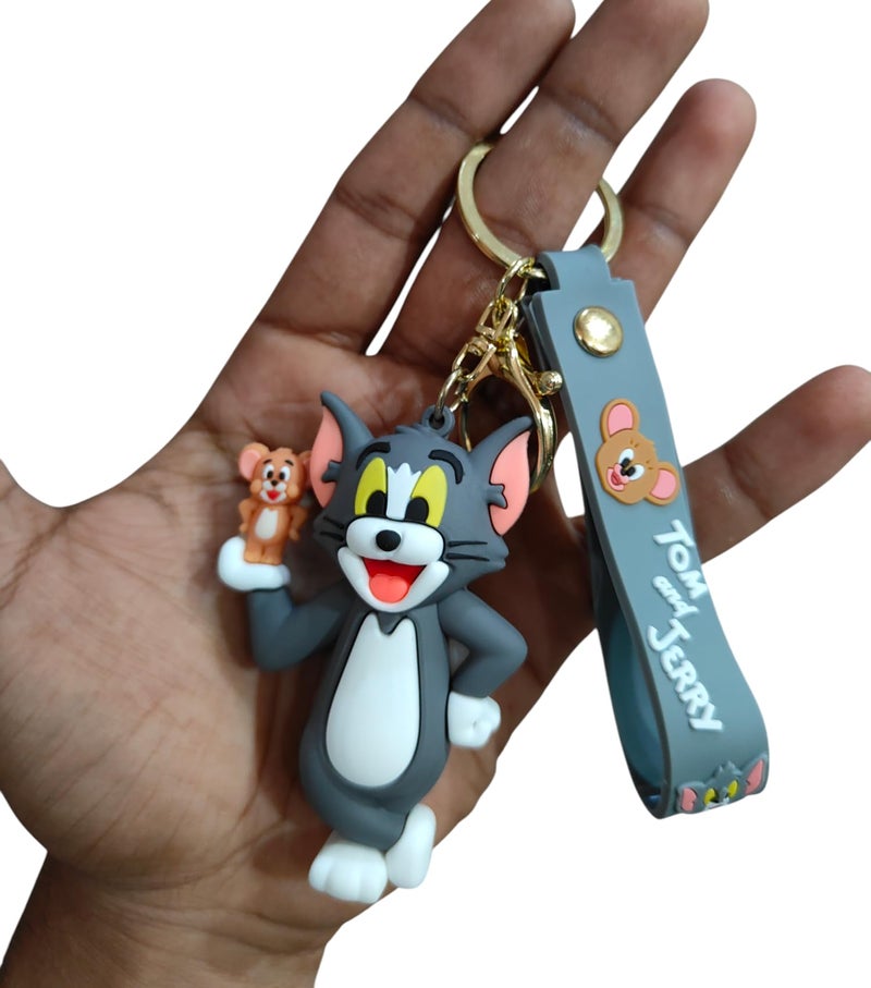 FowWelt Cartoon Characters Keychain for Girls & Boys – Cute Silicone Keyring Accessories | Key Purse, Backpack, Car Charm | Lightweight & Durable (Tom Jerry Hand) - Image 1