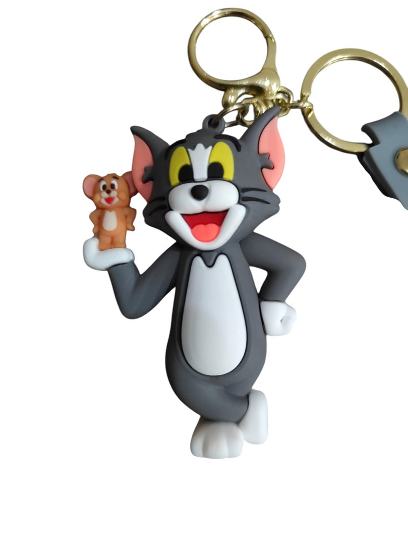 FowWelt Cartoon Characters Keychain for Girls & Boys – Cute Silicone Keyring Accessories | Key Purse, Backpack, Car Charm | Lightweight & Durable (Tom Jerry Hand) - Image 3