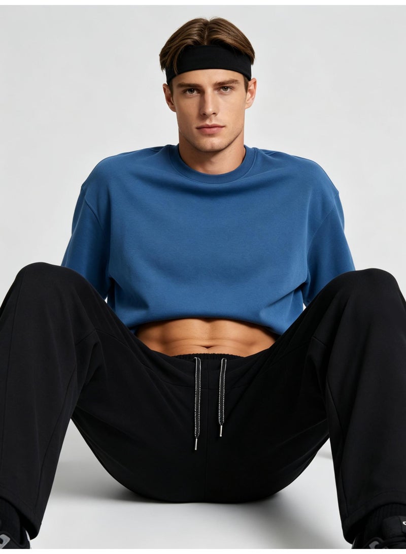 GANT Unisex Loose Wide Leg Casual Sweatpants, Elastic Waist Drawstring Trousers, Black - Image 2