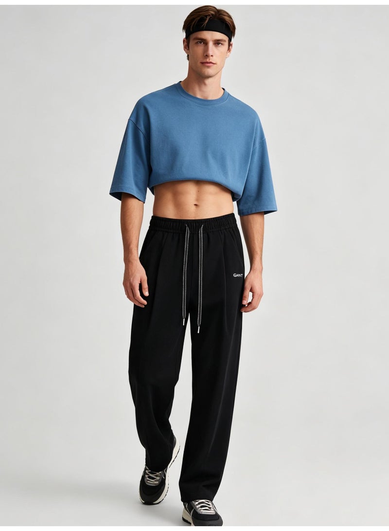 GANT Unisex Loose Wide Leg Casual Sweatpants, Elastic Waist Drawstring Trousers, Black - Image 3
