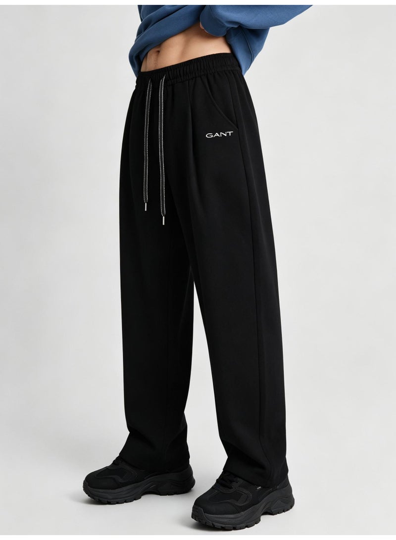 GANT Unisex Loose Wide Leg Casual Sweatpants, Elastic Waist Drawstring Trousers, Black - Image 4