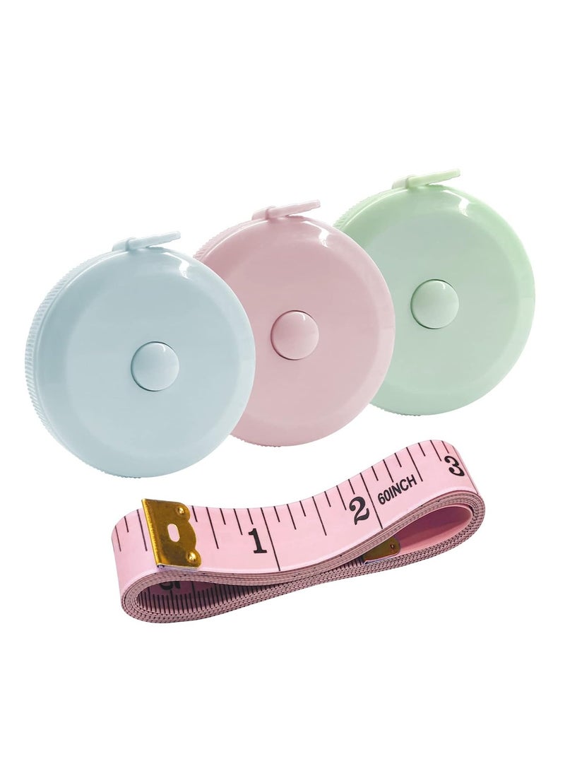 Generic 3 Pack Tape Measure Measuring Tape for Body Fabric Sewing Tailor Cloth Knitting Craft Weight Loss Measurements Retractable 60-inch 1.5 Meter, Small Push Button Dual Sided Tape Measure  - Image 1