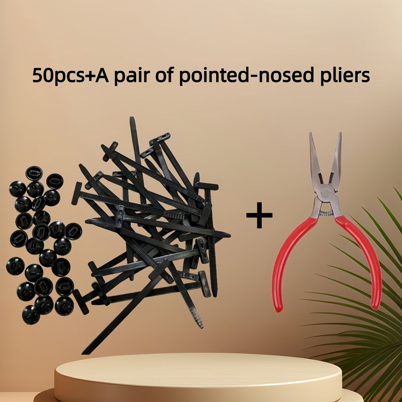 50pcs Zip Tie Anchor Pins With One Pair Pliers Self Locking Clips For Auto Wire - Image 1