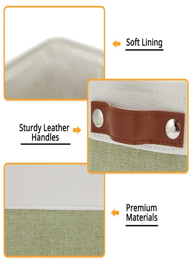 DULLEMELO Narrow Storage Basket for Bathroom, Toilet Paper Holder, Canvas Storage Basket for Organizing (White & Green) - Image 3