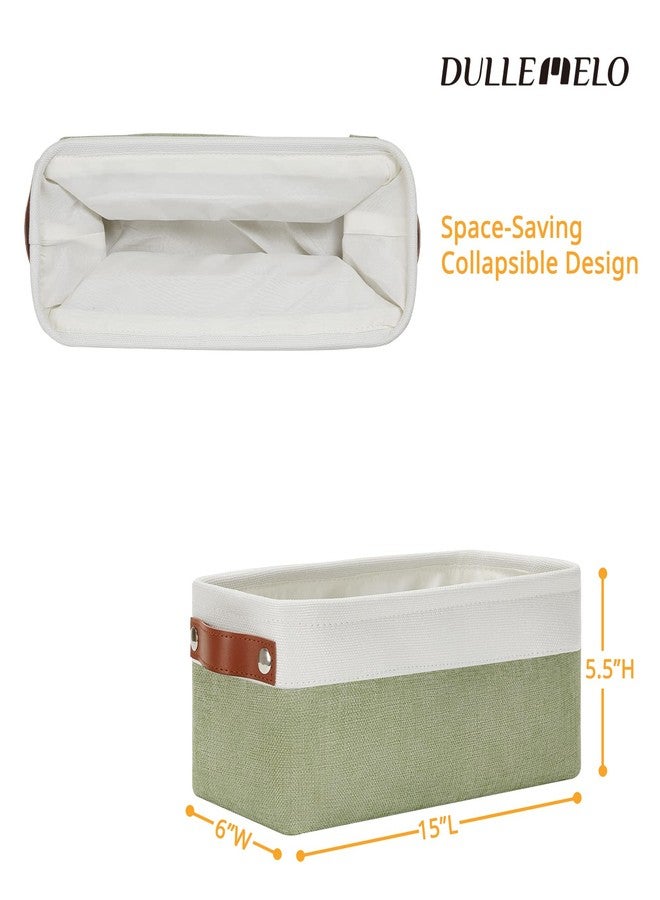 DULLEMELO Narrow Storage Basket for Bathroom, Toilet Paper Holder, Canvas Storage Basket for Organizing (White & Green) - Image 2