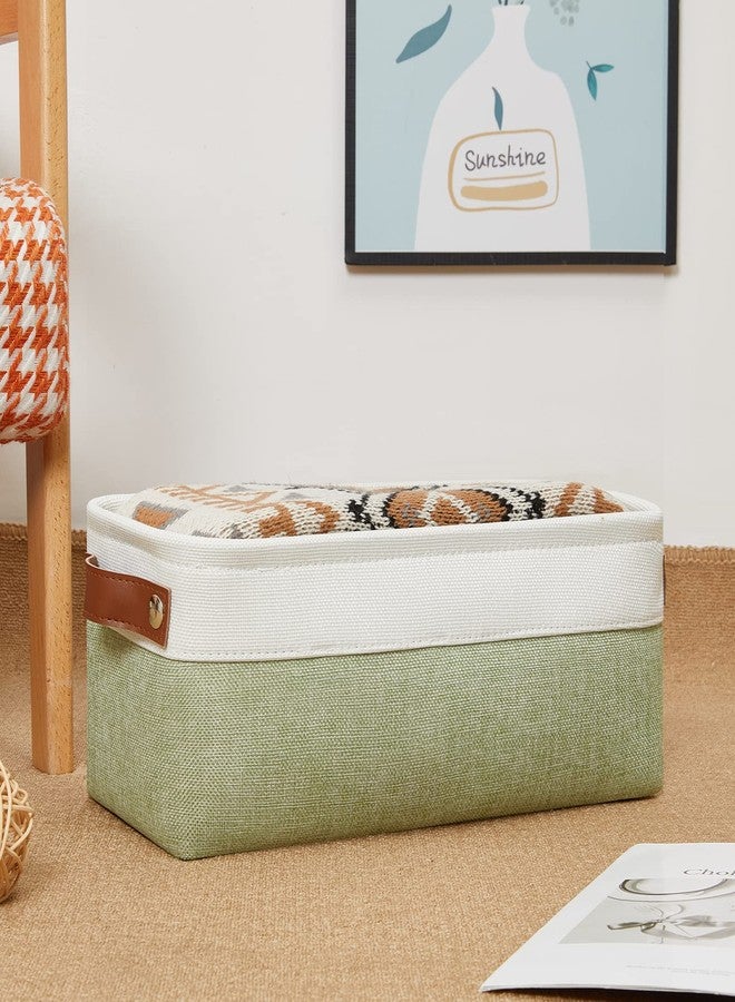 DULLEMELO Narrow Storage Basket for Bathroom, Toilet Paper Holder, Canvas Storage Basket for Organizing (White & Green) - Image 5