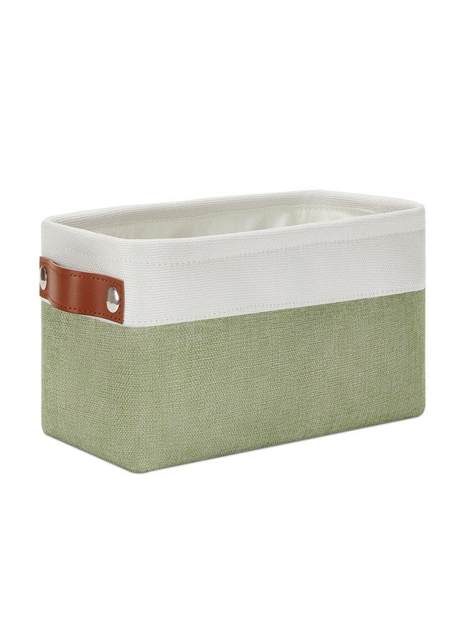 DULLEMELO Narrow Storage Basket for Bathroom, Toilet Paper Holder, Canvas Storage Basket for Organizing (White & Green) - Image 1
