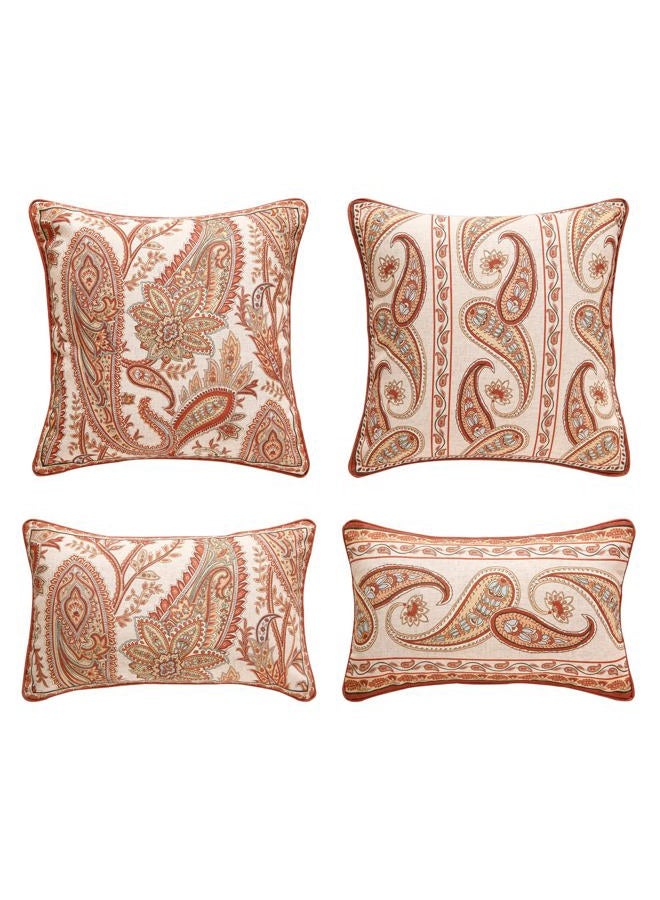 ISAENNE Design Linen Classic Vintage Throw Pillow Covers Set of 4, Lumbar Square Cushion Covers with Orange Yellow Paisley Style Pattern Decoration Pillowcases for Bed,Living Room,Outdoor,Car - Image 1