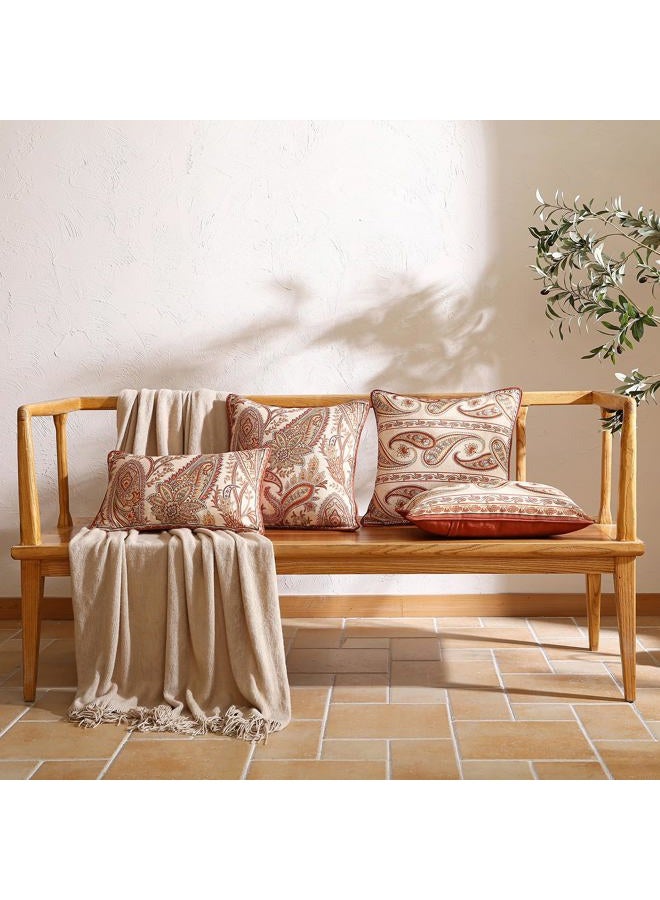 ISAENNE Design Linen Classic Vintage Throw Pillow Covers Set of 4, Lumbar Square Cushion Covers with Orange Yellow Paisley Style Pattern Decoration Pillowcases for Bed,Living Room,Outdoor,Car - Image 2