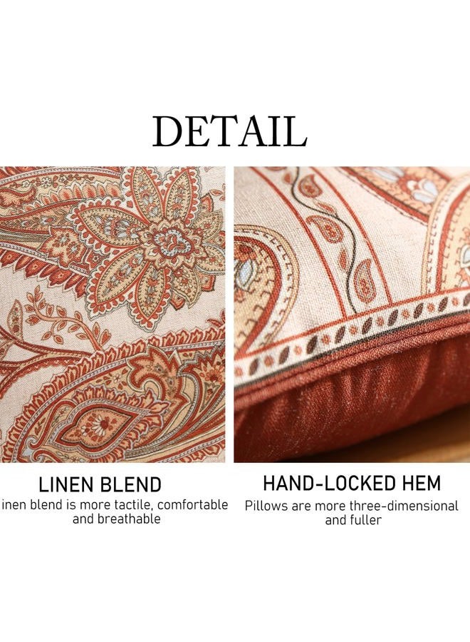 ISAENNE Design Linen Classic Vintage Throw Pillow Covers Set of 4, Lumbar Square Cushion Covers with Orange Yellow Paisley Style Pattern Decoration Pillowcases for Bed,Living Room,Outdoor,Car - Image 5
