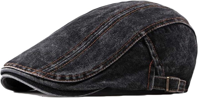Qunson 2 Pack Mens Denim Cotton Newsboy Cap Ivy Gatsby Driving Hunting Cabbie Hats - Image 3