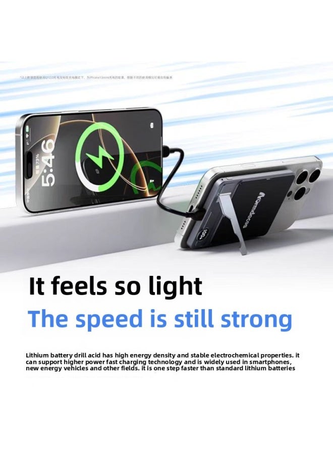 MagSafe With Bracket External Battery QI2 Wireless Magnetic Charging Treasure Ultra-thin Mobile Power Double Pop-up Window-Colour:Space Gray + Stand + Lanyard Data Cable + Double Pop-up Windows + Small Components + Magsafe External Battery-Power Supply Capacity:10000 Mah