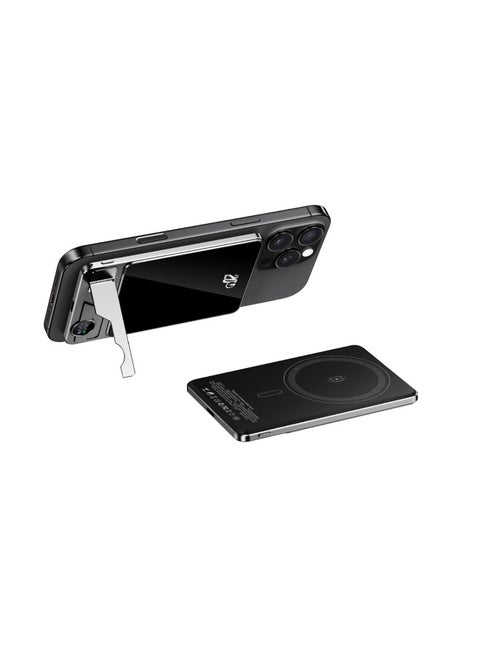 MagSafe With Bracket External Battery QI2 Wireless Magnetic Charging Treasure Ultra-thin Mobile Power Double Pop-up Window-Colour:Space Gray + Stand + Lanyard Data Cable + Double Pop-up Windows + Small Components + Magsafe External Battery-Power Supply Capacity:10000 Mah