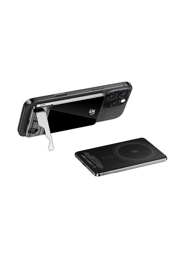 MagSafe With Bracket External Battery QI2 Wireless Magnetic Charging Treasure Ultra-thin Mobile Power Double Pop-up Window-Colour:Space Gray + Stand + Lanyard Data Cable + Double Pop-up Windows + Small Components + Magsafe External Battery-Power Supply Capacity:10000 Mah