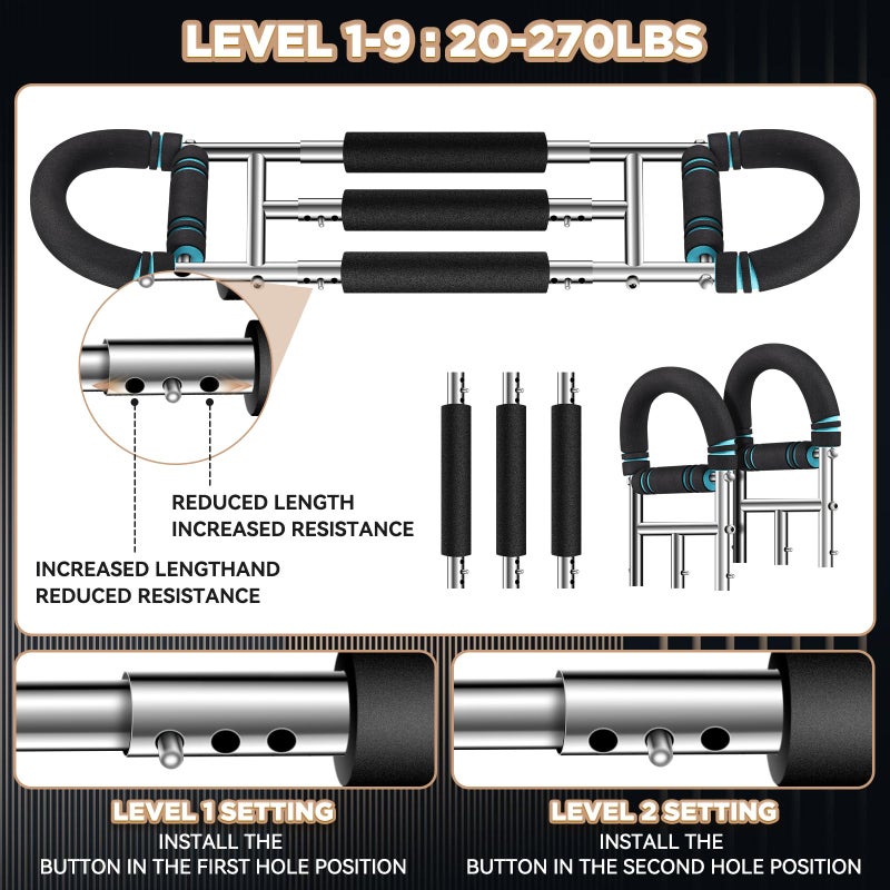 laapee Twister Arm Trainer 9-Level Adjustable (20-270lbs) with Adjustment Tool & Mechanical Counting Grip - Chest Trainer for Men Women, Home Gym Arm Exerciser to Build Biceps, Chest & Grip Strength - Image 4