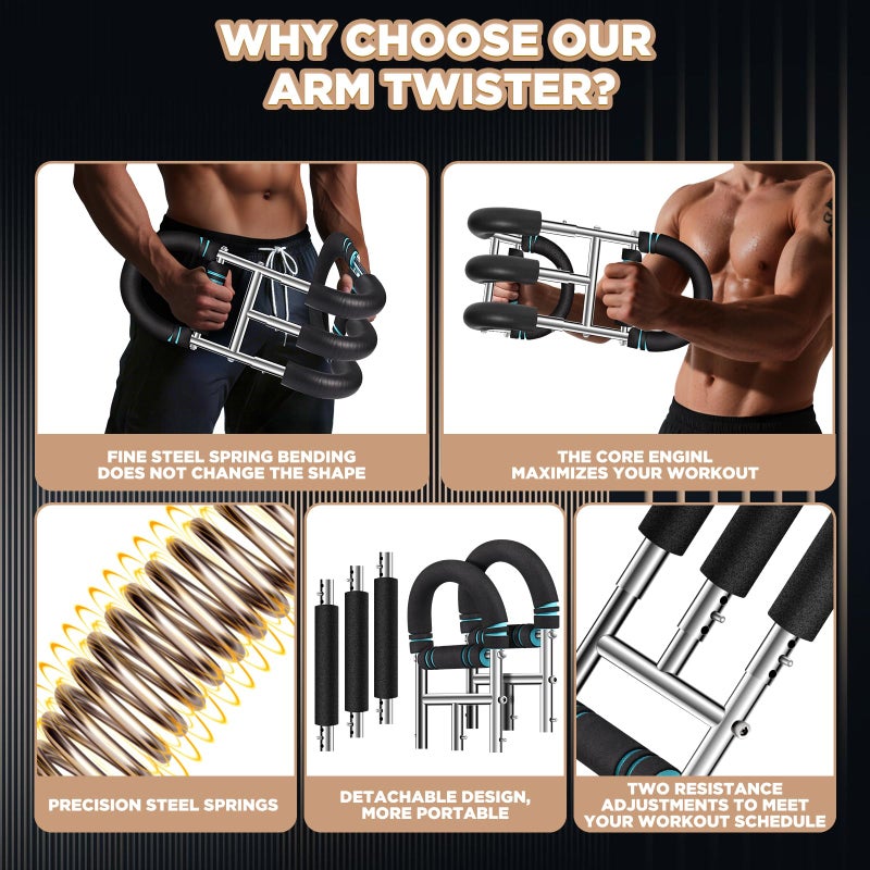 laapee Twister Arm Trainer 9-Level Adjustable (20-270lbs) with Adjustment Tool & Mechanical Counting Grip - Chest Trainer for Men Women, Home Gym Arm Exerciser to Build Biceps, Chest & Grip Strength - Image 5