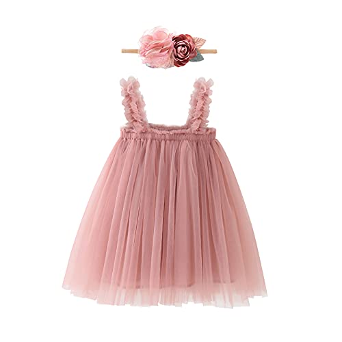 ODIZLI 1st First Birthday Outfit Girl Baby Wedding Flower Girl Dress Toddler Tutu Tulle Princess Summer DressFlower Headband One Year Old Birthday Gifts Cake Smash Party Photoshoot Pink 912 Months - Image 1