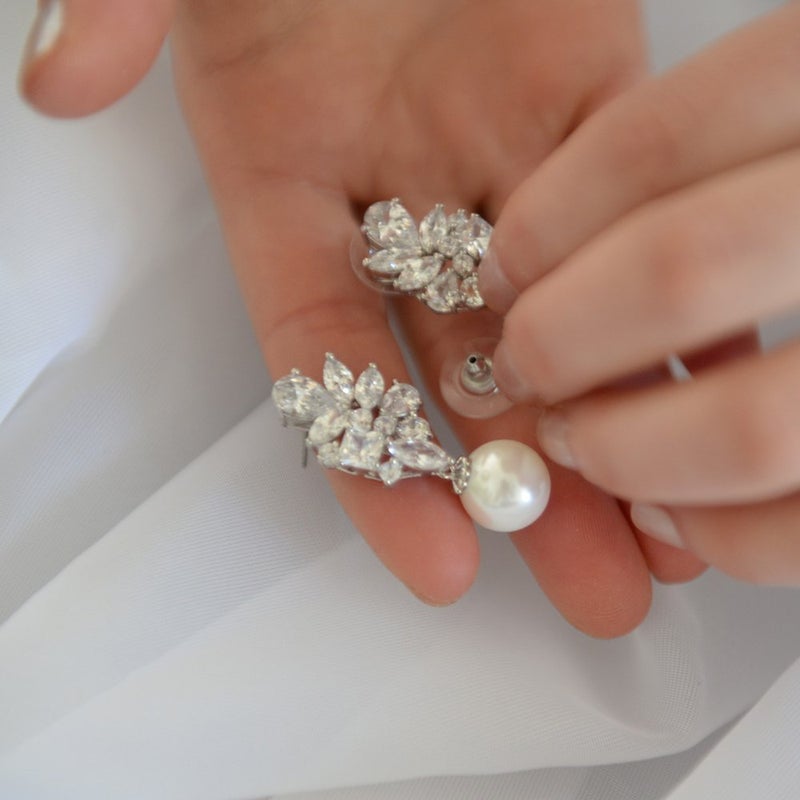 Mariell Bold Ivory Pearl Drop Bridal Earrings with Cubic Zirconia Crystals, Large Size Dramatic Statement Earring, Bridal Jewelry for Wedding, Mother of the Bride - Image 4