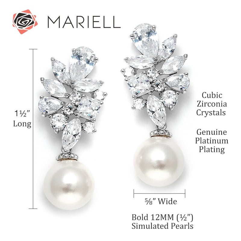 Mariell Bold Ivory Pearl Drop Bridal Earrings with Cubic Zirconia Crystals, Large Size Dramatic Statement Earring, Bridal Jewelry for Wedding, Mother of the Bride - Image 5
