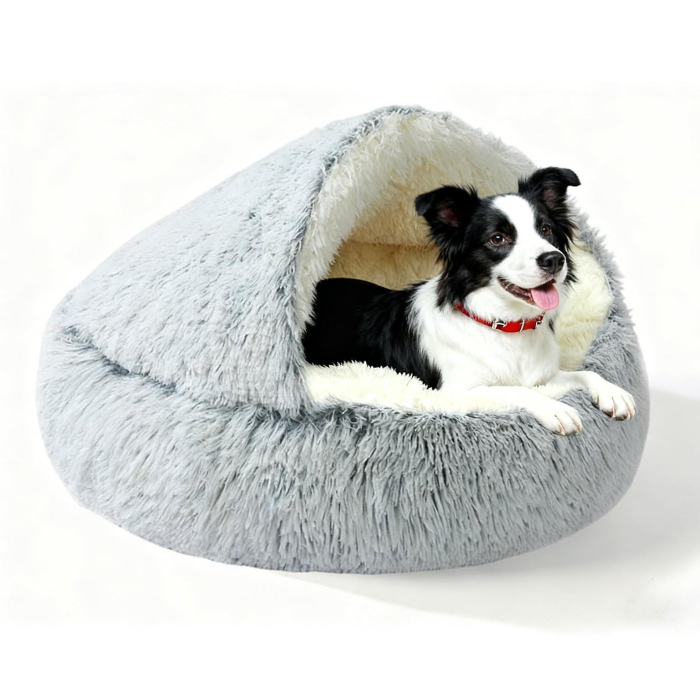 Calming Dog Bed Fluffy Plush Pet Bed Under 35 Pound,Large Cave Bed Washable Non-Slip Cat Nest Pod Windproof,Cozy Indoor Cave for Kitten Dog Non-Slip Bottom (L-31.5in)