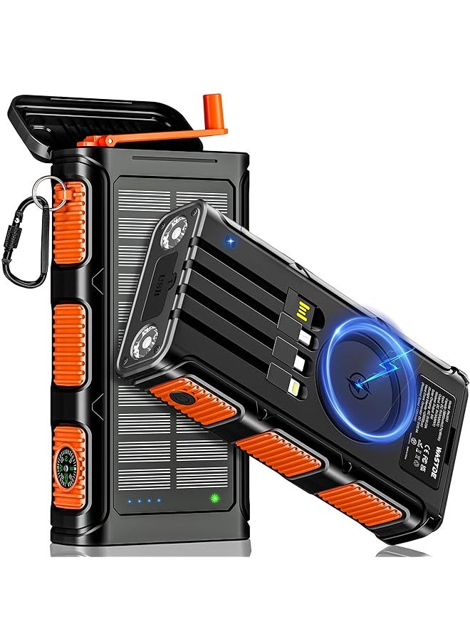 Generic - Solar Power Bank 26800Mah With Hand Crank And 4 Cables 15W Power Bank Usb C Fast Charging Wireless Solar Charger 7 Outputs And 4 Inputs Built In Dual Camping Flashlights Compass For Outdoors - Image 1
