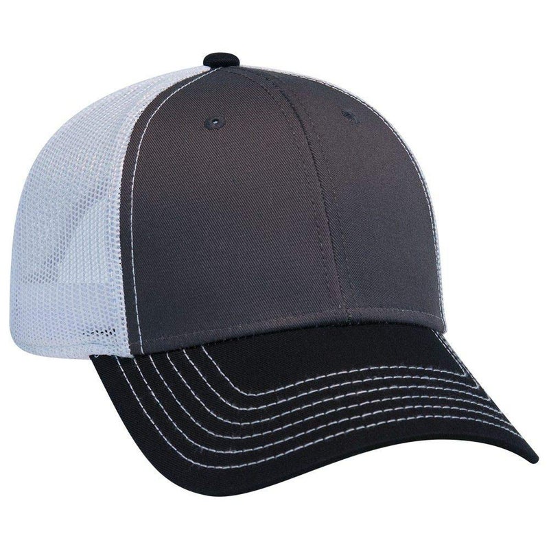 OTTO 6 Panel Low Profile Contrast Vertical Mesh Back Cap BlkChGryWht - Image 2