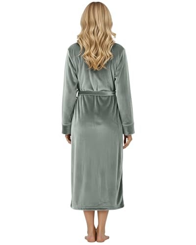 NY Threads روب نسائي فاخر من NY Threads، روب استحمام طويل من الفليس الناعم للنساء، روب استحمام نسائي ناعم ورقيق، كبير، رمادي فولاذي - Image 2