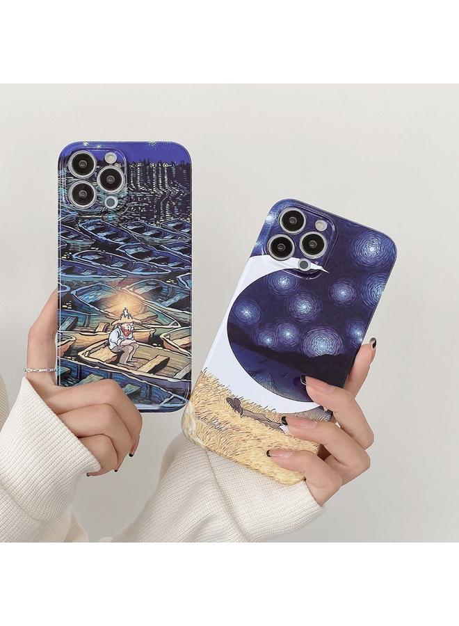 S-TOP Case For iPhone 14 Plus Oil Painting Pattern Glossy PC Phone Case - Image 4