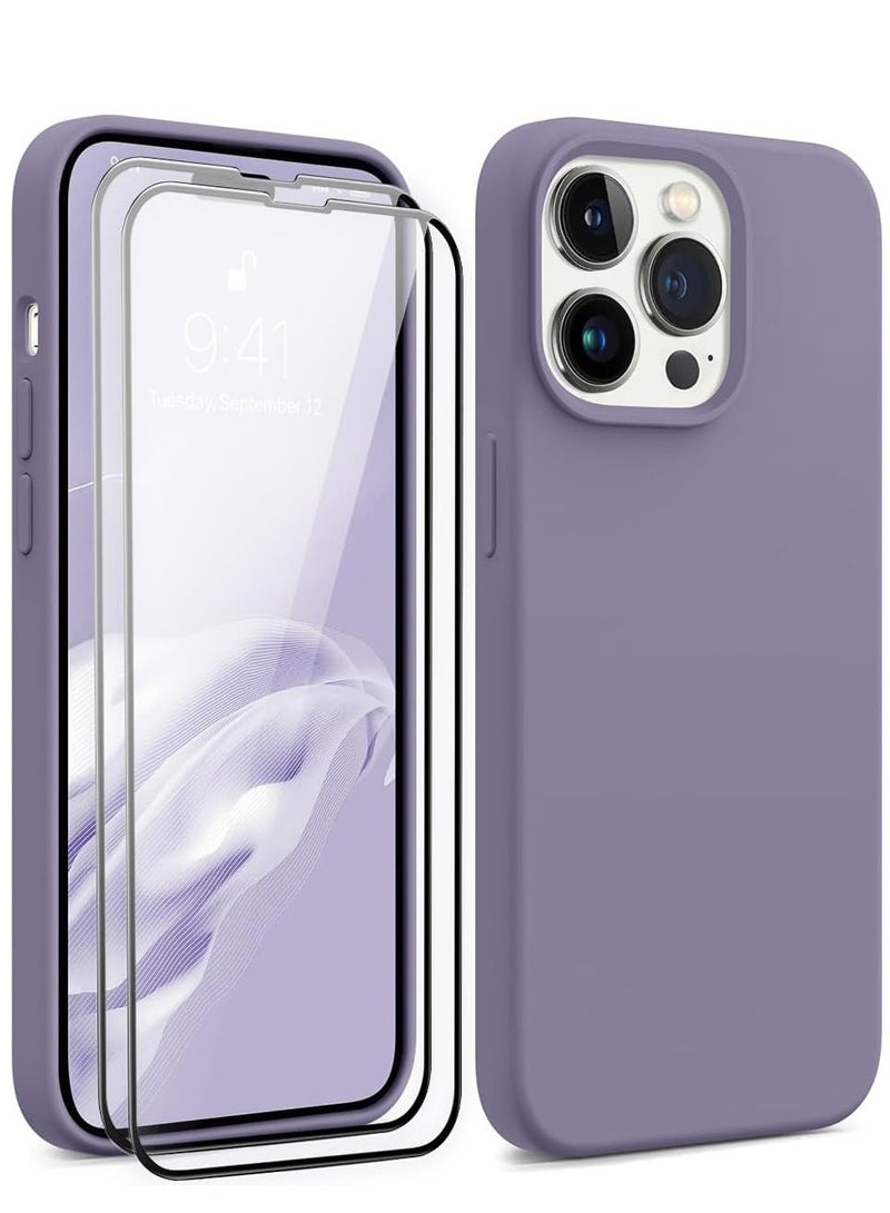 إلترازون [3-in-1] iPhone 15 Pro Max Case Bundle – Light Gray Liquid Silicone Shockproof Cover with 9H Tempered Glass Screen Protector - Image 1