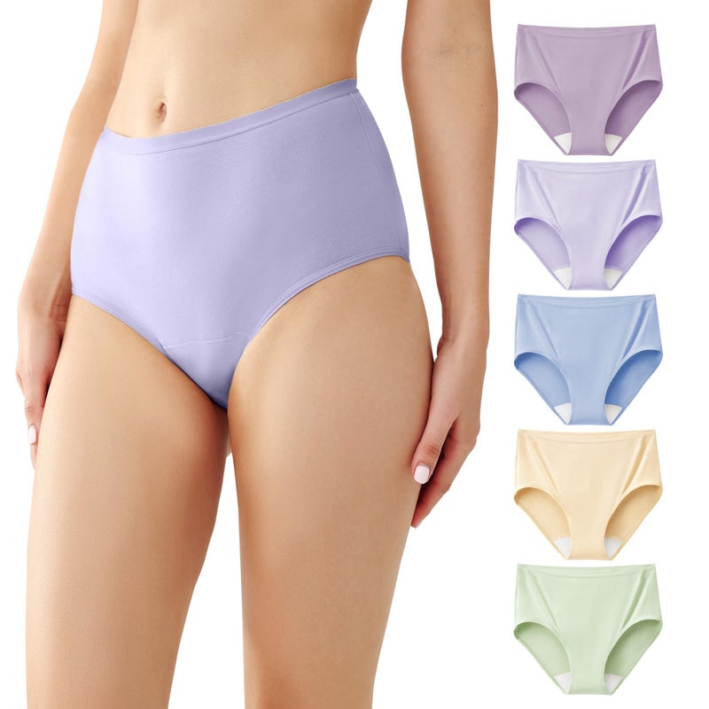 Battewa Quick Dry Incontinence Underwear for Women High Waisted Leak Proof Panties Washable Postpartum Bladder Control Cotton Briefs (Multicolor, X-Large, 5 Pack) - Image 1
