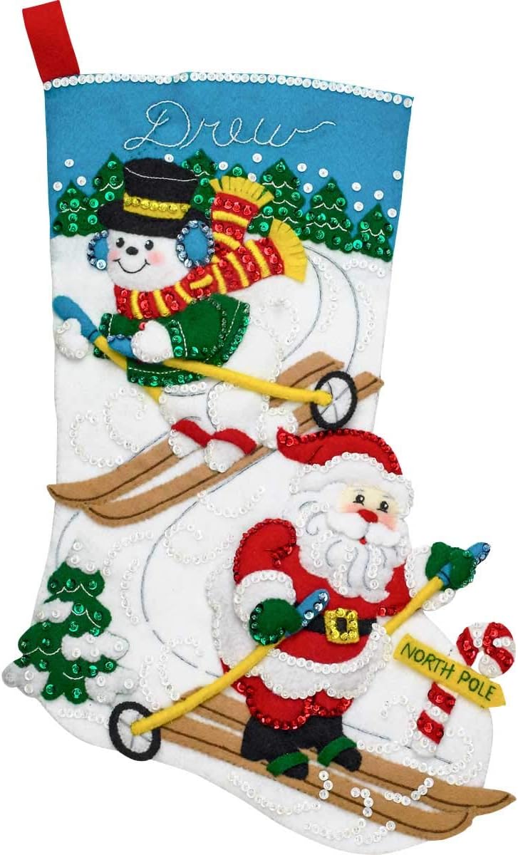 Bucilla Felt Stocking Applique Kit, 18", Downhill Skiers - Image 2