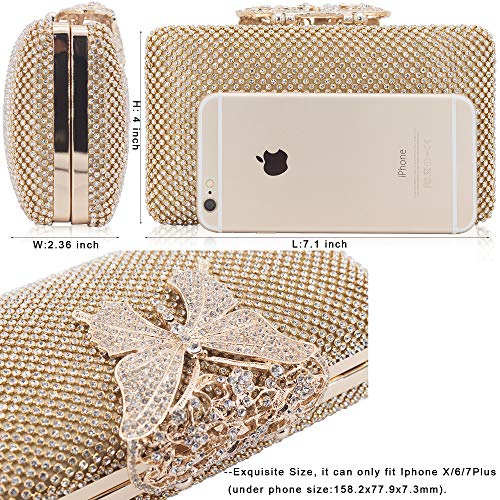 DEXMAY DM Dexmay Rhinestone Crystal Clutch Purse Butterfly Clasp Women Evening Bag for Formal Party Gold - Image 4
