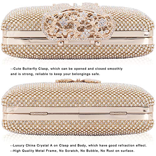 DEXMAY DM Dexmay Rhinestone Crystal Clutch Purse Butterfly Clasp Women Evening Bag for Formal Party Gold - Image 3