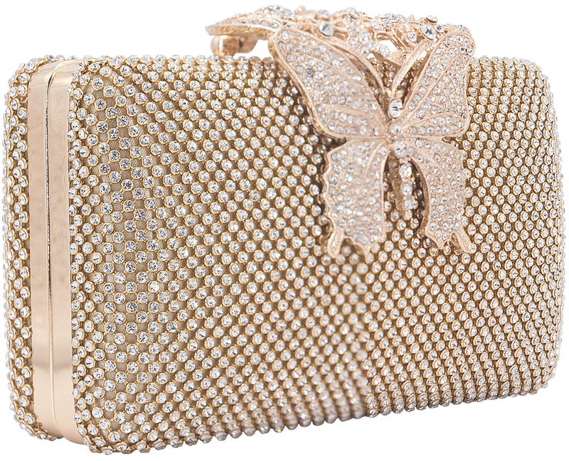 DEXMAY DM Dexmay Rhinestone Crystal Clutch Purse Butterfly Clasp Women Evening Bag for Formal Party Gold - Image 2
